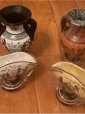Classic Greek-Style Vase and Napkin Holder Sets in Black, White, Terracotta